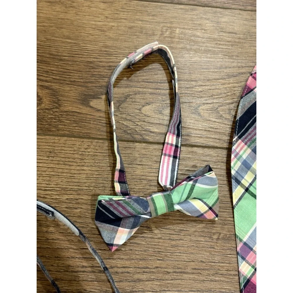 Dressed Up Gymboree Sz 6 And  Up Pink Plaid Suspenders Set Bow tie Tie Lot
